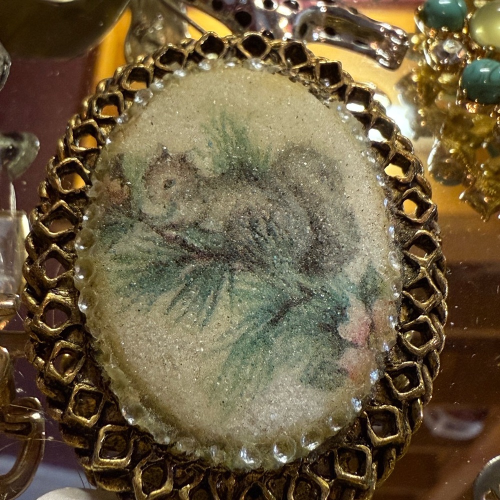 Vintage Squirrel Cameo Brooch